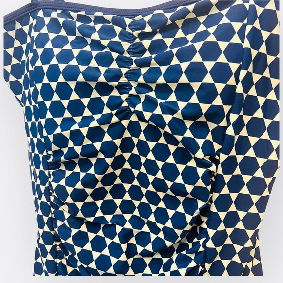 NWT LIME RICKI NAVY & CREAM GROGRAPHIC RUCHED ONE-PIECE SWIMSUIT CLASSIC STYLE - Picture 2 of 6